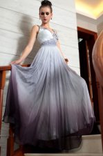 Classical Beading and Appliques and Ruching Prom Dress Multi-color Side Zipper Sleeveless Floor Length