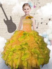 Hot Sale Sleeveless Lace Up Floor Length Beading and Ruffles Kids Pageant Dress