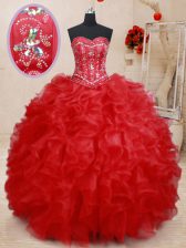 Excellent Sleeveless Beading and Ruffles Lace Up Quinceanera Dress