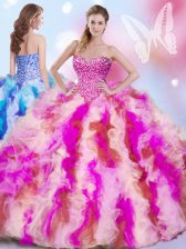 Deluxe Sleeveless Organza Lace Up Sweet 16 Quinceanera Dress in Multi-color with Beading and Ruffles