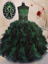 Inexpensive Multi-color Organza Lace Up Strapless Sleeveless Floor Length Quinceanera Dresses Beading and Ruffles