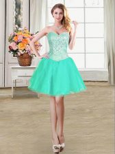 Sweet Turquoise Lace Up Sweetheart Beading and Ruffles and Pick Ups Prom Dresses Organza Sleeveless