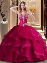 High Class Floor Length Coral Red Quinceanera Dresses Sweetheart Sleeveless Lace Up