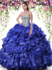 Noble Ball Gowns Quinceanera Dress Royal Blue Sweetheart Organza Sleeveless Floor Length Lace Up