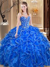 Suitable Floor Length Ball Gowns Sleeveless Royal Blue Quinceanera Gowns Lace Up