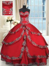  Wine Red Ball Gowns Taffeta Sweetheart Sleeveless Beading and Embroidery and Ruffled Layers Floor Length Lace Up 15th Birthday Dress