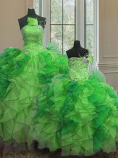  Beading and Ruffles Sweet 16 Quinceanera Dress Green Lace Up Sleeveless Floor Length
