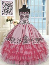 Fashionable Ruffled Rose Pink Sleeveless Organza and Taffeta Lace Up Sweet 16 Dress for Military Ball and Sweet 16 and Quinceanera