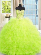 Fancy Yellow Green Strapless Neckline Beading and Ruffles Sweet 16 Dress Sleeveless Lace Up
