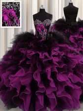 Admirable Multi-color Ball Gowns Organza and Tulle Sweetheart Sleeveless Beading and Ruffles Floor Length Lace Up Ball Gown Prom Dress