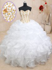 Luxurious White Lace Up Sweet 16 Dress Beading and Ruffles Sleeveless Floor Length