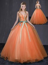  V-neck Sleeveless Lace Up Sweet 16 Dresses Orange Tulle