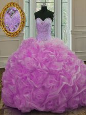 Pretty Lilac Quinceanera Gown Organza Sweep Train Sleeveless Beading and Pick Ups