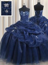  Navy Blue Sweetheart Lace Up Appliques and Pick Ups 15 Quinceanera Dress Sleeveless