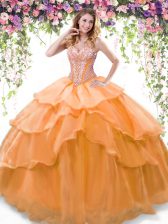  Orange Sweetheart Lace Up Beading and Ruffled Layers 15th Birthday Dress Sleeveless