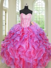 Inexpensive Multi-color Sweetheart Neckline Beading and Ruffles Vestidos de Quinceanera Sleeveless Lace Up