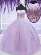  Lavender Organza Lace Up Quinceanera Dress Sleeveless Floor Length Beading