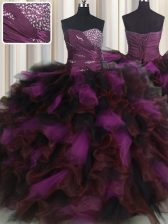  Multi-color Vestidos de Quinceanera Military Ball and Sweet 16 and Quinceanera with Beading and Ruffles and Ruffled Layers Sweetheart Sleeveless Lace Up