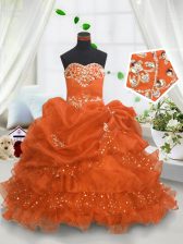 Cheap Pick Ups Ruffled Ball Gowns Little Girls Pageant Dress Orange Sweetheart Organza Sleeveless Floor Length Lace Up