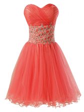 On Sale Watermelon Red Sleeveless Beading Mini Length Homecoming Dress