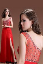 Excellent Red Prom Party Dress Prom and Party with Beading One Shoulder Sleeveless Side Zipper