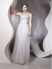 Glamorous Scoop Sleeveless Zipper Floor Length Beading Prom Dresses