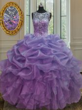 Pick Ups Ball Gowns Sweet 16 Quinceanera Dress Lavender Scoop Organza Sleeveless Floor Length Lace Up