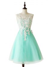 Beautiful Scoop Sleeveless Zipper Knee Length Appliques and Sashes ribbons Prom Dresses