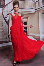  Scoop Red Sleeveless Beading and Appliques Floor Length 