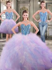 Superior Three Piece Beading and Ruffles Quinceanera Dresses Multi-color Lace Up Sleeveless Floor Length