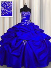  Pick Ups Royal Blue Sleeveless Taffeta Lace Up 15th Birthday Dress for Military Ball and Sweet 16 and Quinceanera