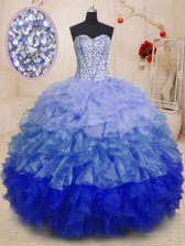 Luxury Multi-color 15th Birthday Dress Military Ball and Sweet 16 and Quinceanera with Beading and Ruffles Sweetheart Sleeveless Lace Up