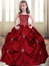  Wine Red Sleeveless Floor Length Beading and Pick Ups Lace Up Juniors Party Dress