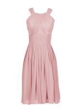 Elegant Scoop Pleated Prom Dress Pink Zipper Sleeveless Knee Length