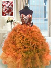 Customized Orange Sweetheart Lace Up Ruffles 15th Birthday Dress Sleeveless