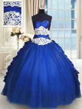 Flirting Royal Blue 15th Birthday Dress Military Ball and Sweet 16 and Quinceanera with Beading and Lace and Appliques and Ruffles and Pick Ups Sweetheart Sleeveless Lace Up