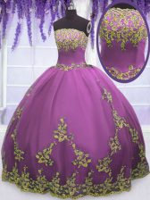 Modern Sleeveless Floor Length Appliques Zipper 15th Birthday Dress with Fuchsia