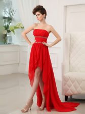 Glittering Red Dress for Prom Prom and Party with Beading and Ruffles Strapless Sleeveless Zipper