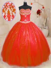  Red Sweetheart Lace Up Beading 15th Birthday Dress Sleeveless
