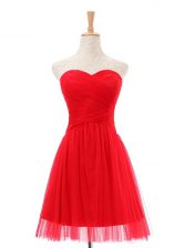Shining Red Sleeveless Knee Length Ruching Zipper Prom Dresses