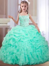  Apple Green Straps Lace Up Beading and Ruffles and Pick Ups Little Girls Pageant Dress Wholesale Sleeveless
