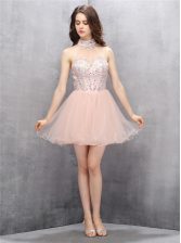 Luxury Baby Pink Zipper Prom Dress Beading and Sequins Sleeveless Mini Length