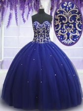 Excellent Royal Blue Tulle Lace Up Vestidos de Quinceanera Sleeveless Floor Length Beading