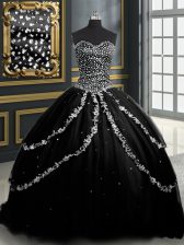 Fashion Black Sweetheart Neckline Beading and Appliques Quinceanera Gown Sleeveless Lace Up