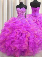  Floor Length Multi-color 15 Quinceanera Dress Organza Sleeveless Beading and Ruffles