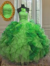 Extravagant Floor Length Green Quince Ball Gowns Strapless Sleeveless Lace Up