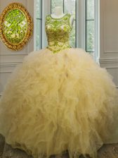 Admirable Ball Gowns 15 Quinceanera Dress Light Yellow Scoop Tulle Sleeveless Floor Length Lace Up