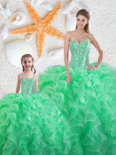  Sweetheart Sleeveless Lace Up Quinceanera Dress Apple Green Organza