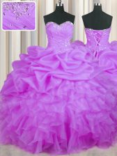  Lilac Sweetheart Neckline Beading and Ruffles and Pick Ups Quinceanera Gowns Sleeveless Lace Up