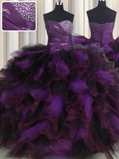 Free and Easy Purple Lace Up Sweetheart Beading and Ruffles and Ruffled Layers Ball Gown Prom Dress Organza and Tulle Sleeveless